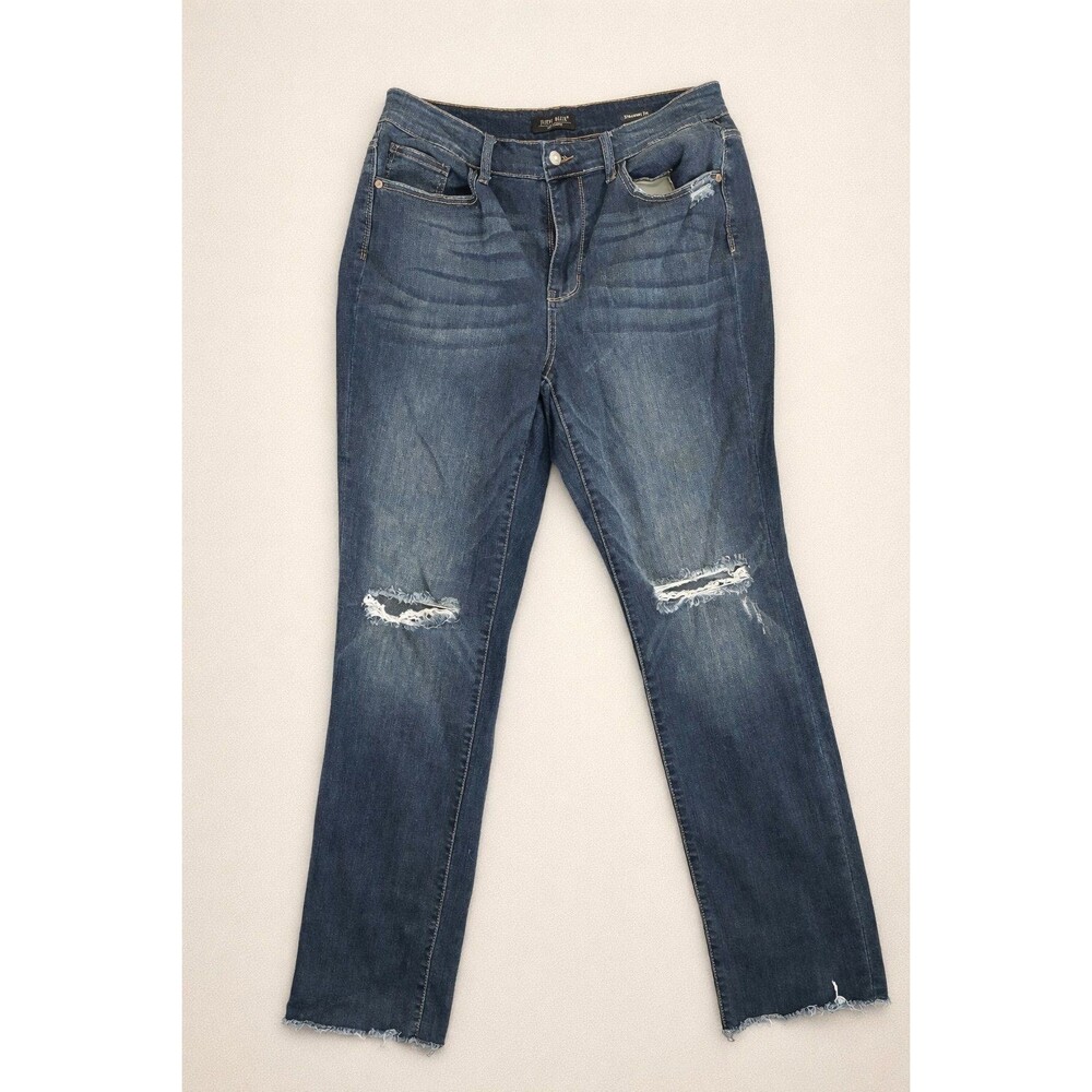 Judy Blue Straight Fit Jeans Women’s 14W Distressed Dark Wash Stretch Denim
